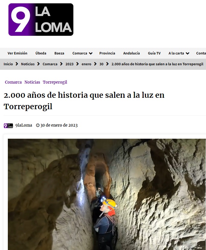 Articulo de prensa de 9TV La Loma sobre espeleoarqueología en Torreperogil